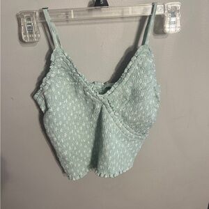 Hollister green and white floral ruffle tank